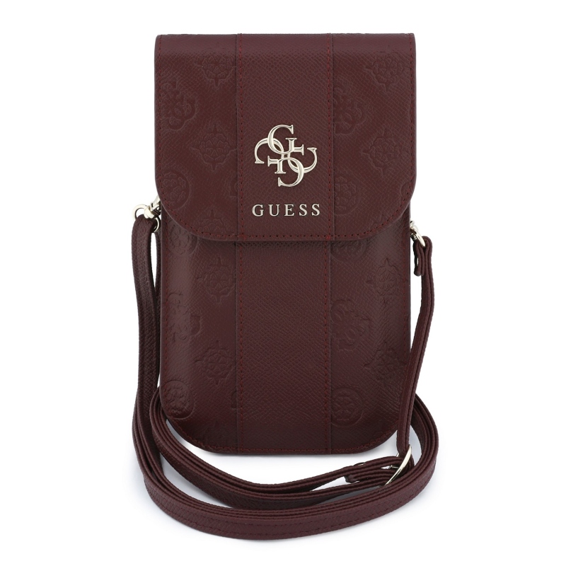 Guess PU 4G Peony Stripe Metal Logo Taška na Telefon Burgundy