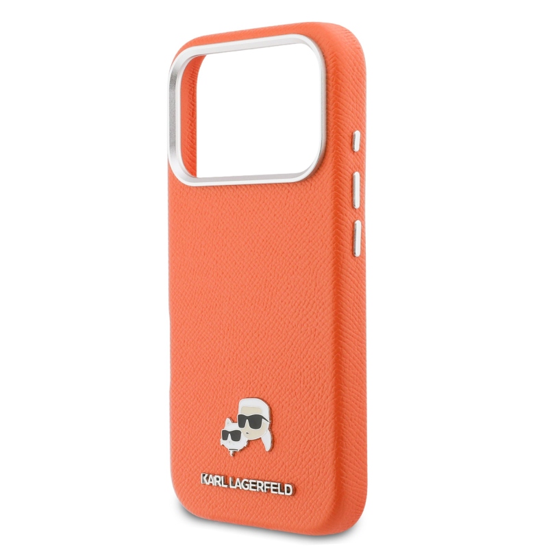 Karl Lagerfeld PU Karl and Choupette Heads Pins MagSafe Zadní Kryt pro iPhone 17 Pro Max Orange
