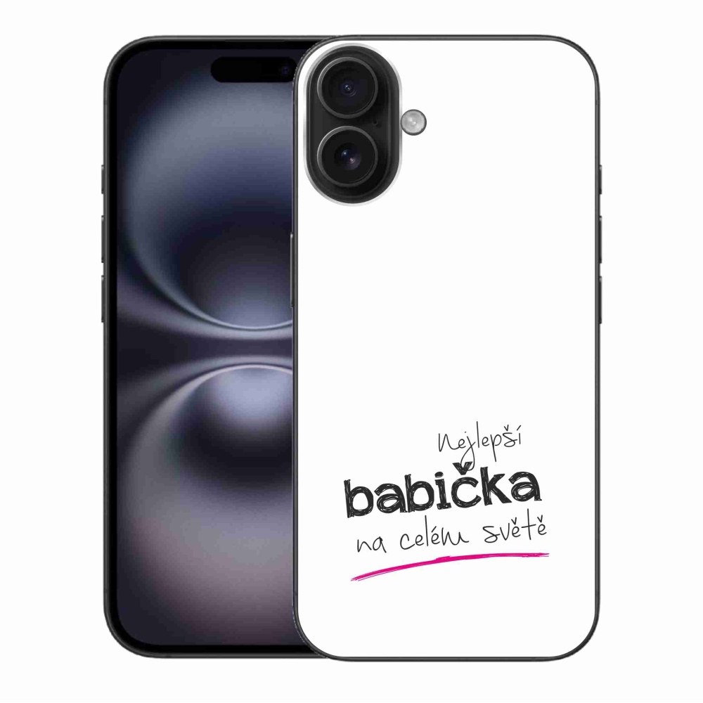 Gelový kryt mmCase na iPhone 16 Plus - nejlepší babička 4 bílé pozadí