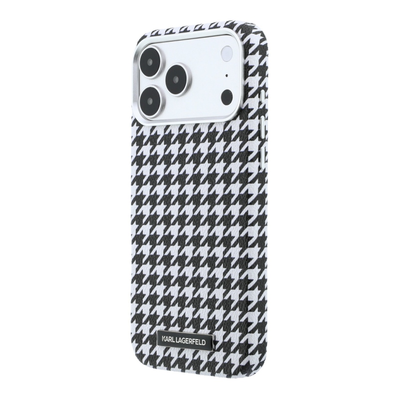 Karl Lagerfeld PU Houndstooth Resin Plate MagSafe Zadní Kryt pro iPhone 17 Pro Max Black