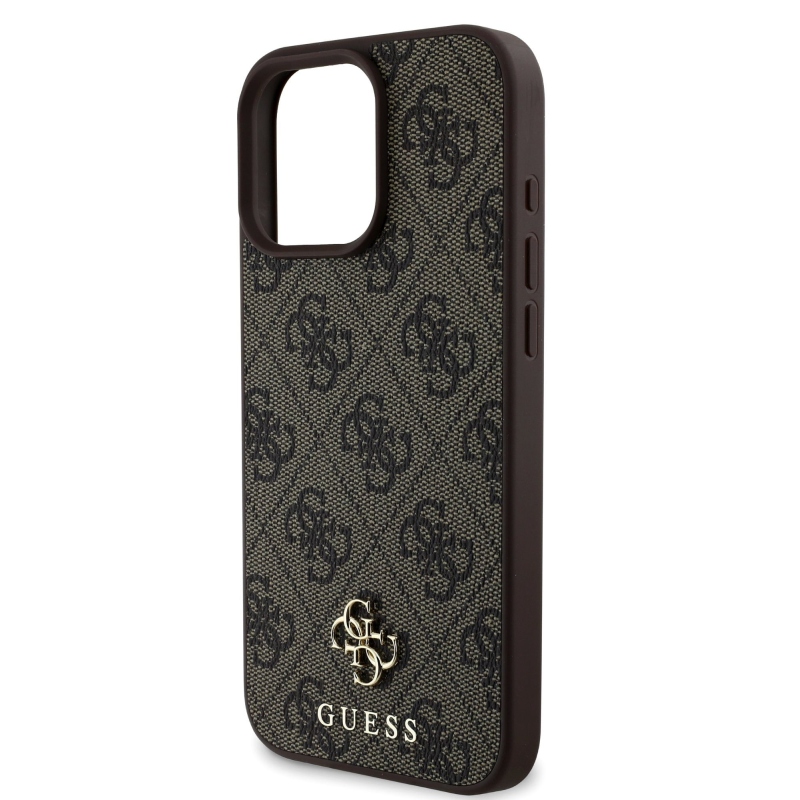 Guess PU 4G Small Metal Logo MagSafe Zadní Kryt pro iPhone 16 Pro Brown