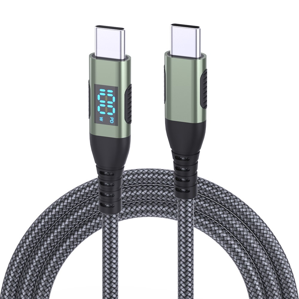 Nylonový kabel USB-C / USB-C s displejem 1m 100W - šedý
