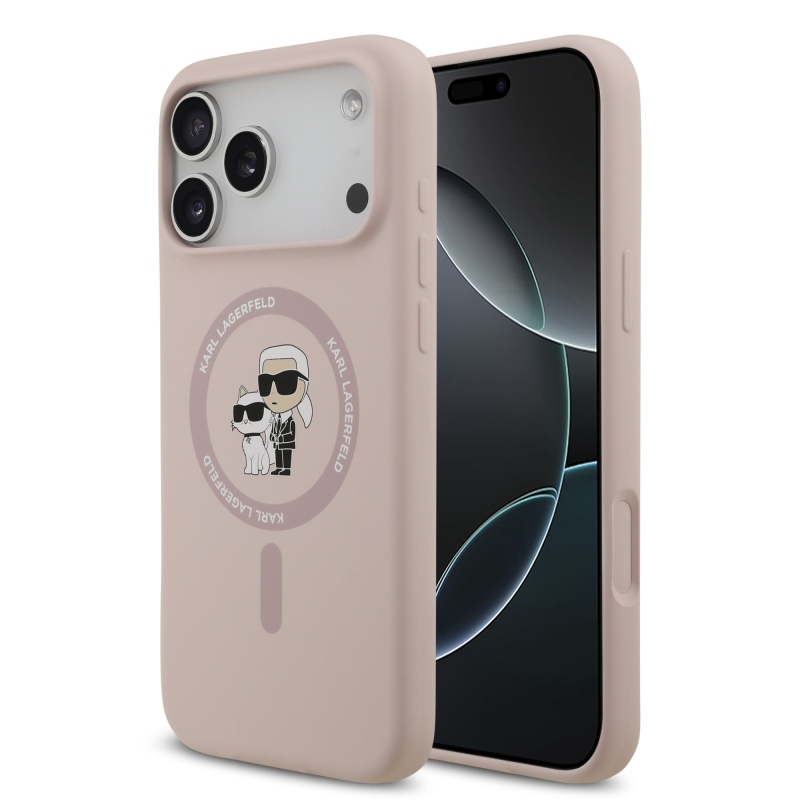 Karl Lagerfeld Liquid Silicone Karl and Choupette MagSafe Zadní Kryt pro iPhone 17 Pro Max Pink