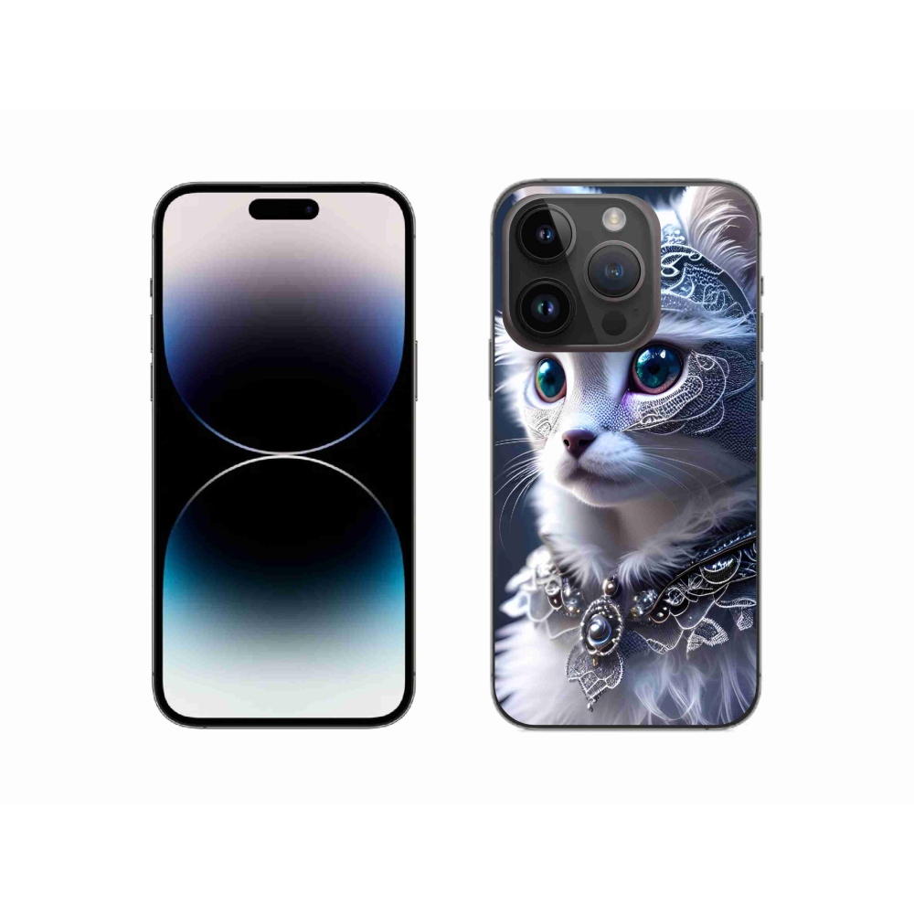 Gelový kryt mmCase na iPhone 14 Pro - bílá kočka