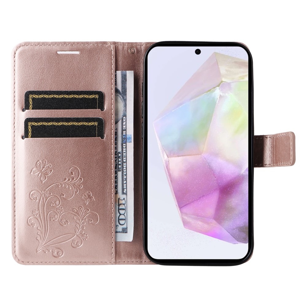 Big Butterfly knížkové pouzdro na Samsung Galaxy A36 5G - růžovozlaté