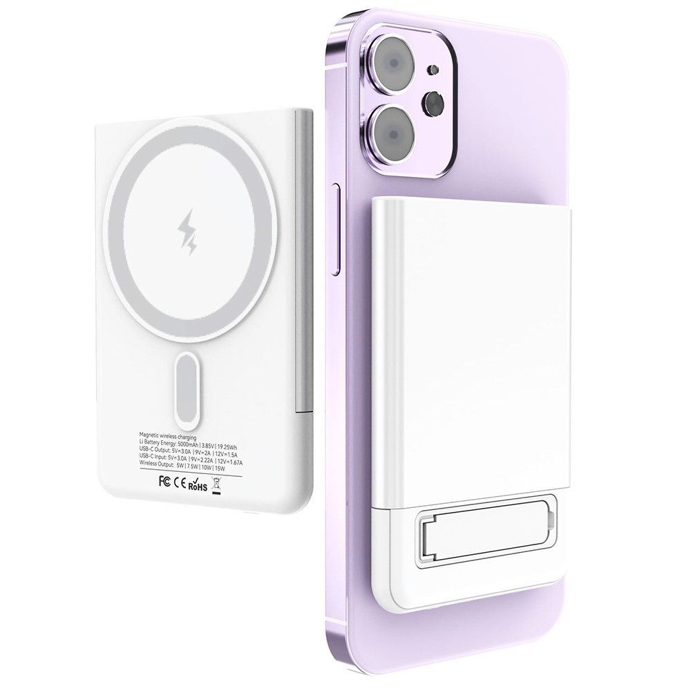 M10 Ultra tenká magnetická powerbanka 5000 mAh 15W se stojánkem - bílá