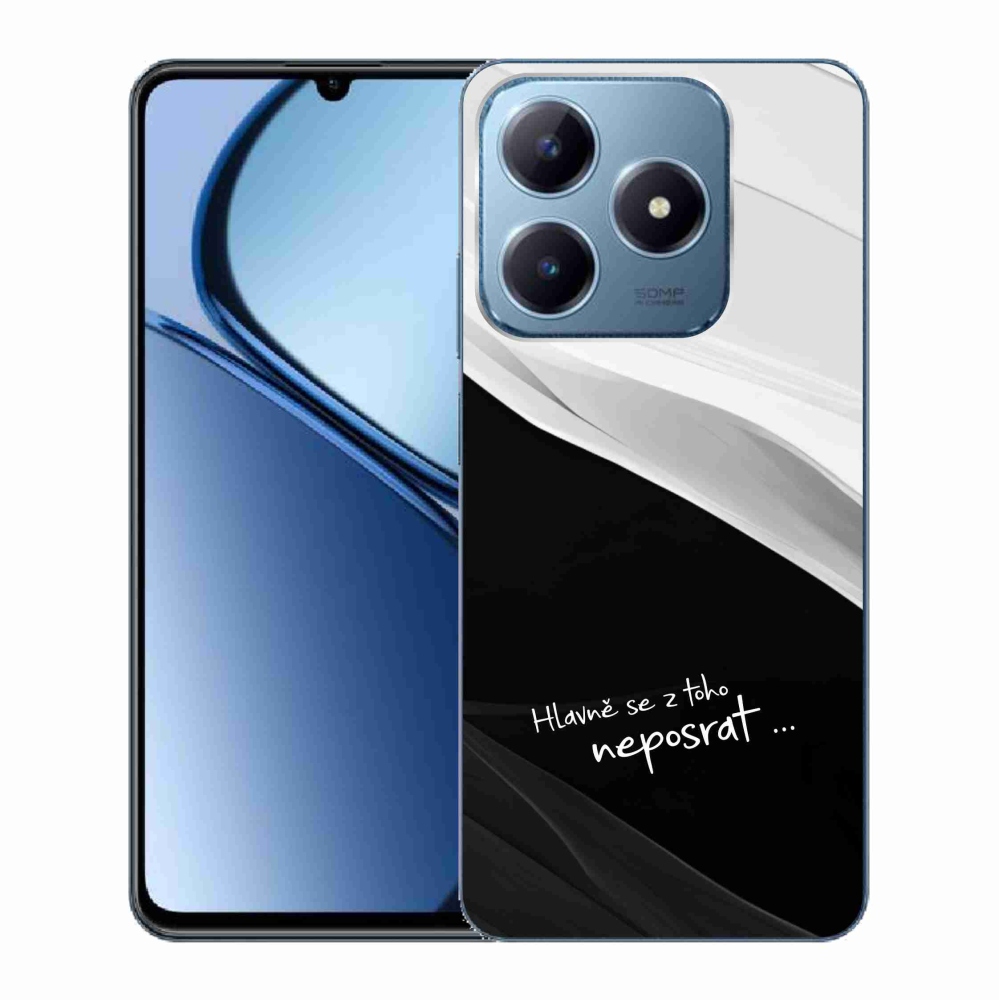 Gelový kryt mmCase na Realme C63 - vtipný text 13 černobílé pozadí