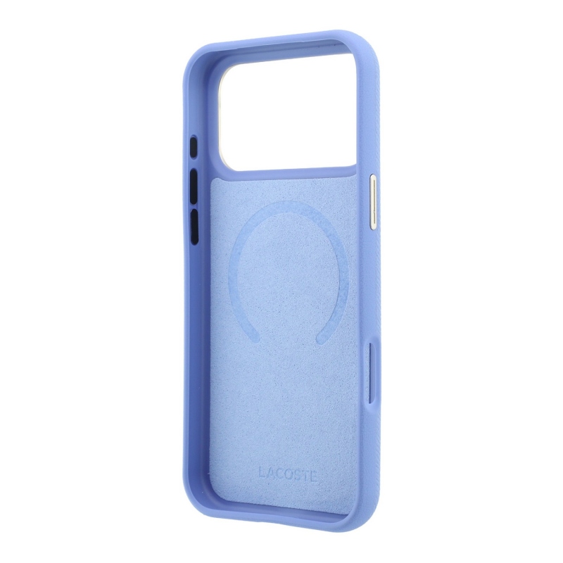 Lacoste PU Leather Champs Elysees Gold Logo MagSafe Zadní Kryt pro iPhone 18 Pro Blue