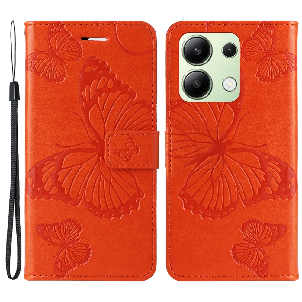 Big Butterfly knížkové pouzdro na Xiaomi Redmi Note 13 - oranžové