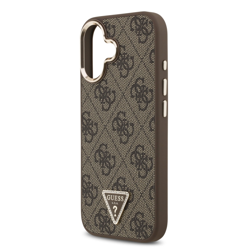 Guess PU Leather 4G Triangle Logo Gold Frame MagSafe Zadní Kryt pro iPhone 17 Brown