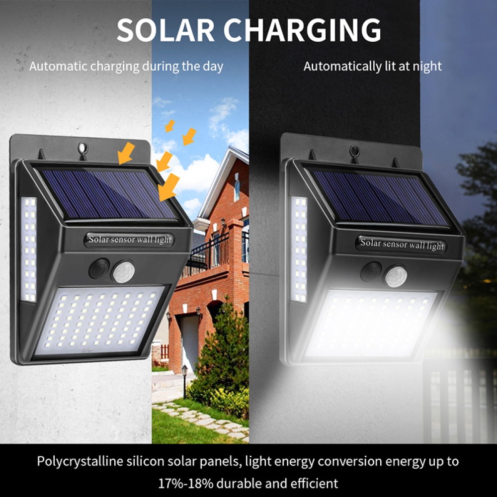 Výkonné LED nástěnné osvětlení na solární energii se senzorem