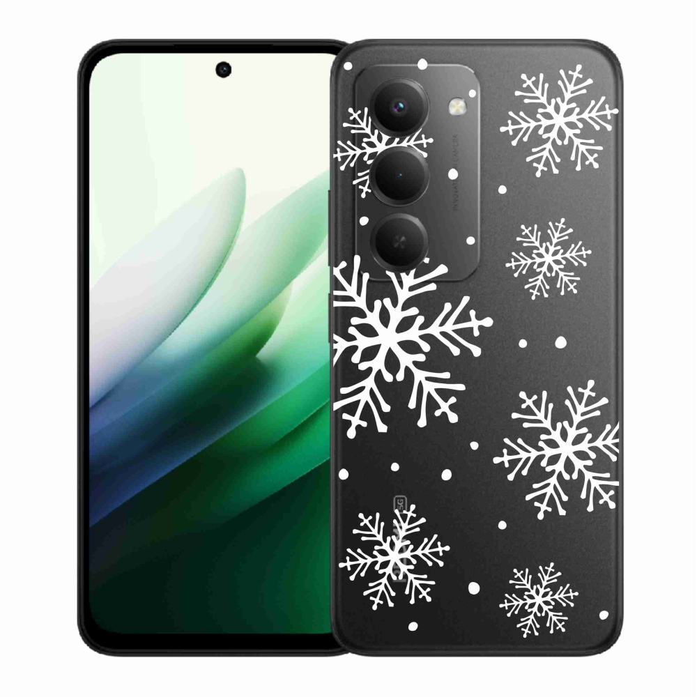 Gelový kryt mmCase na Xiaomi Redmi 15 5G (169mm) - bílé vločky na průhledném pozadí