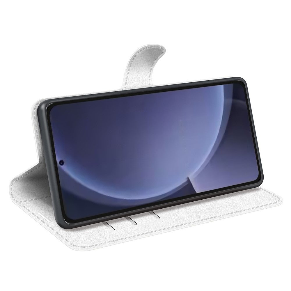 Litchi knížkové pouzdro na Samsung Galaxy S25+ - bílé
