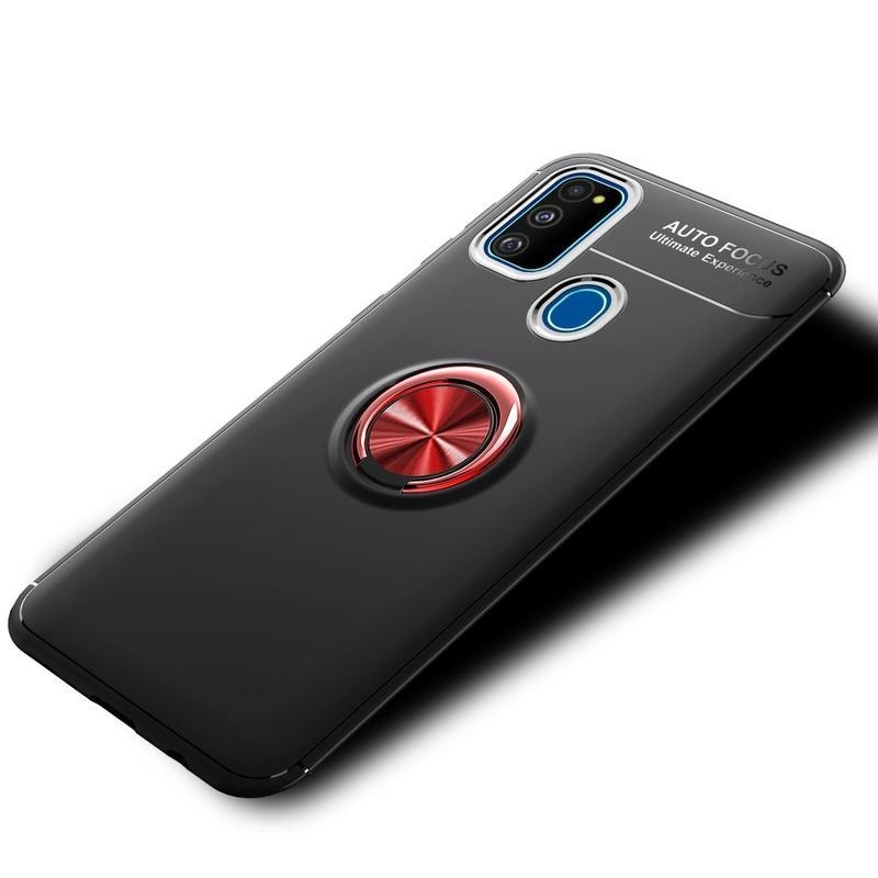 Finger odolný gelový obal s kroužkem na prst pro mobil Honor 9A - černý/červený