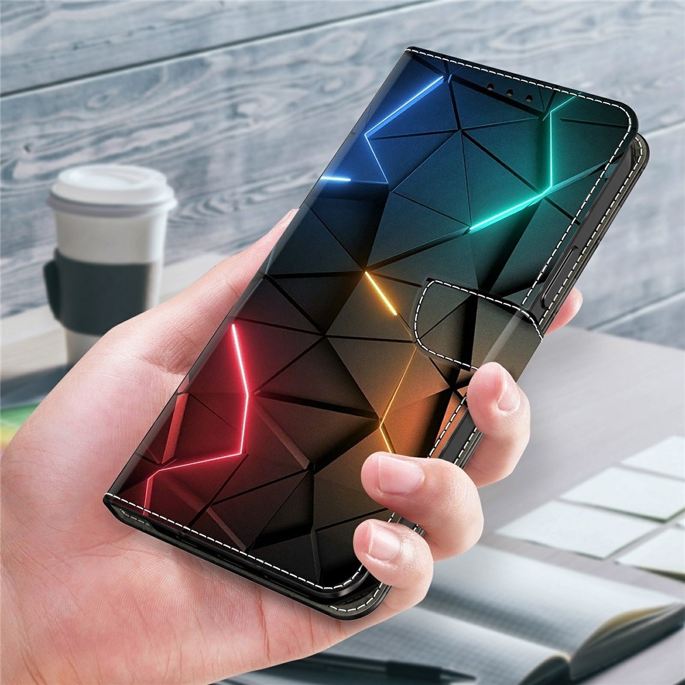 Firmly knížkové pouzdro na Samsung Galaxy A57 5G - neonové trojůhelníky
