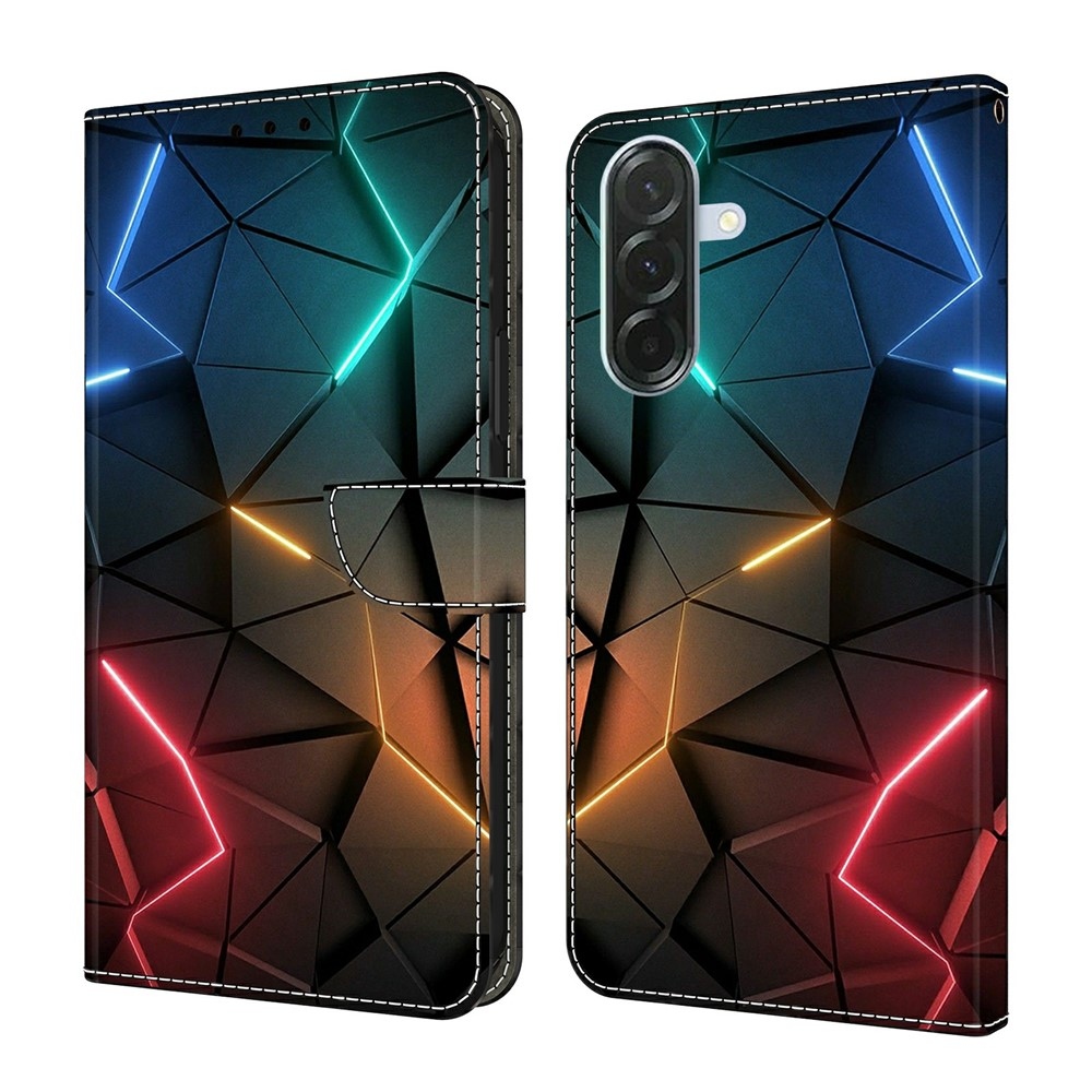 Firmly knížkové pouzdro na Samsung Galaxy A57 5G - neonové trojůhelníky