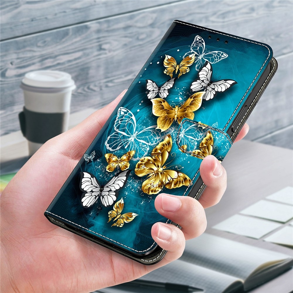 Firmly knížkové pouzdro na Samsung Galaxy A57 5G - zlatí a bílí motýli
