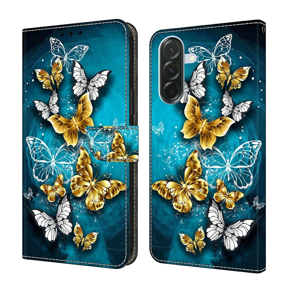 Firmly knížkové pouzdro na Samsung Galaxy A57 5G - zlatí a bílí motýli