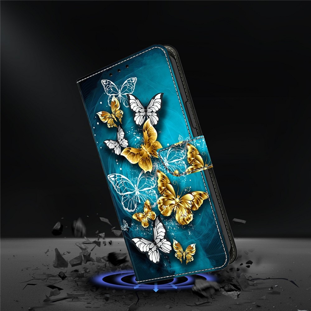 Firmly knížkové pouzdro na Samsung Galaxy A57 5G - zlatí a bílí motýli