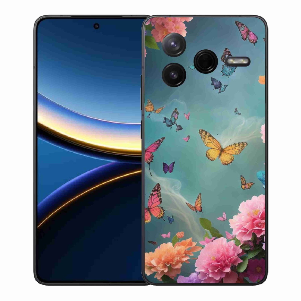 Gelový kryt mmCase na Xiaomi Poco F7 Pro - barevné květy a motýli