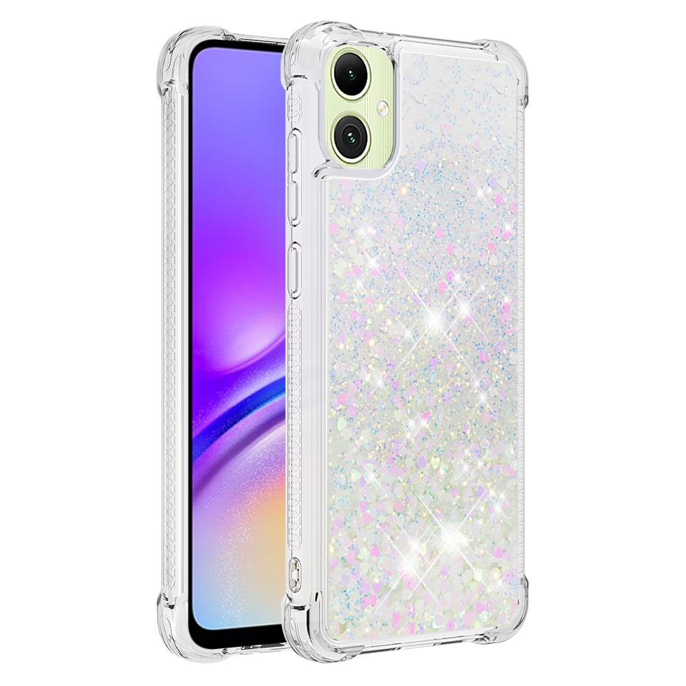 Glitter přesýpací gelový obal na Samsung Galaxy A07 4G - růžovostříbrný/srdíčka