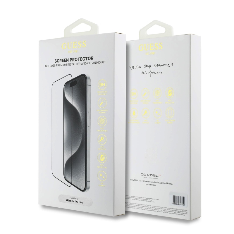 Guess Tvrzené Sklo 2.5D pro iPhone 16 Pro Black