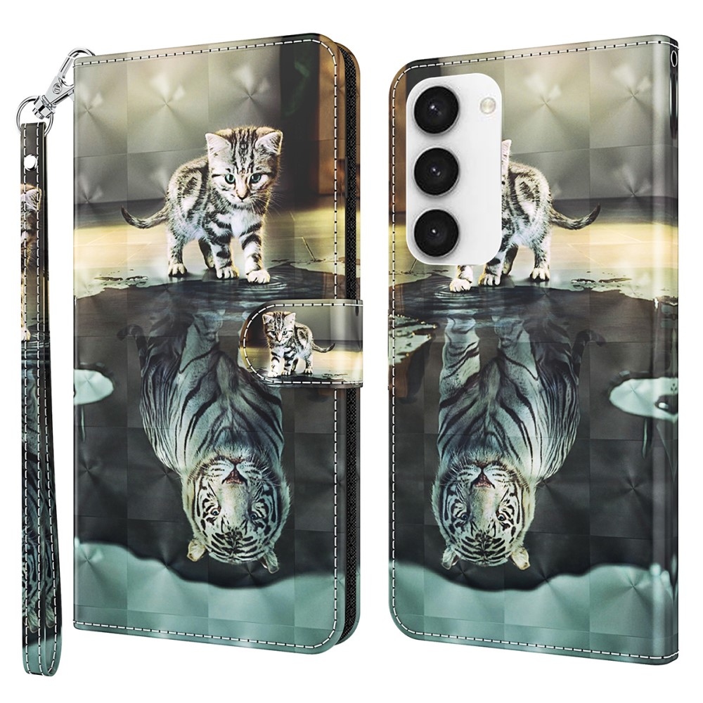 Print knížkové pouzdro na Samsung Galaxy S24 - kočka a odraz tygra