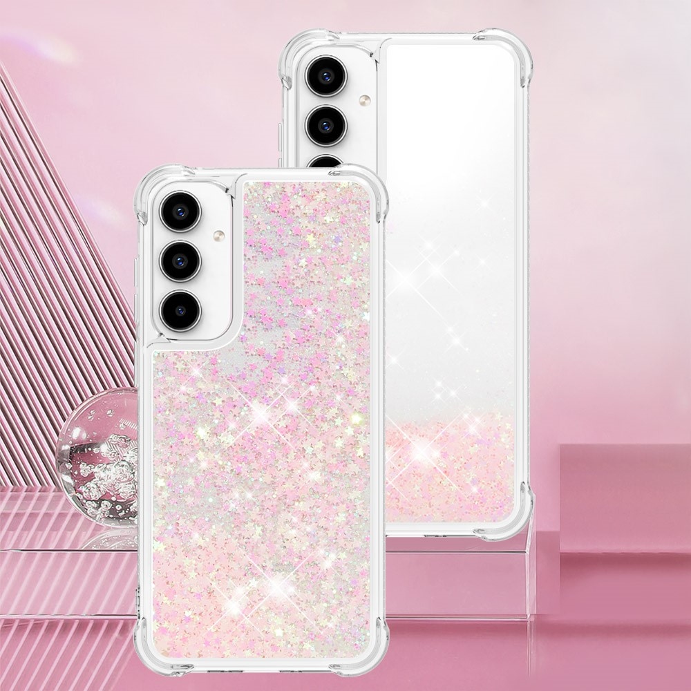 Glitter gelový přesýpací obal na Samsung Galaxy A55 5G - růžový/hvězdičky