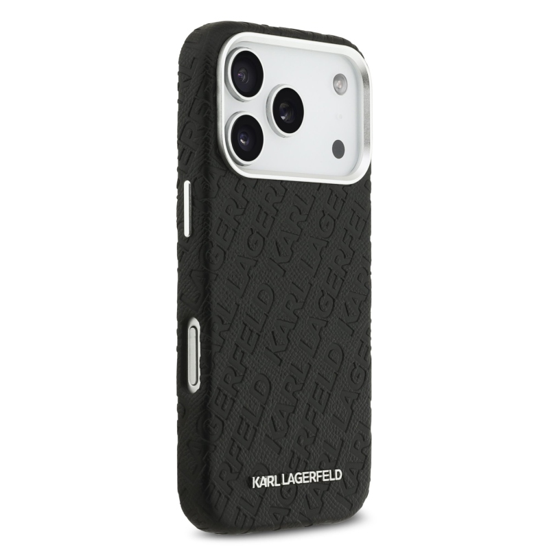 Karl Lagerfeld Grained PU Repeated Logo MagSafe Zadní Kryt pro iPhone 17 Pro Black