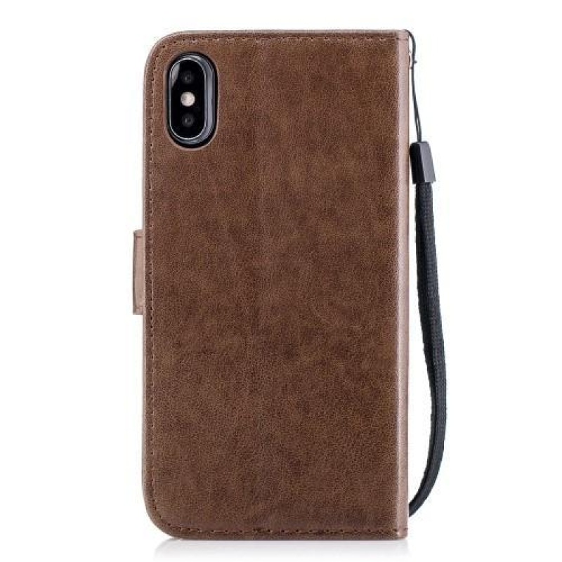 Flamingo PU kožené peněženkové pouzdro na iPhone X - hnědé