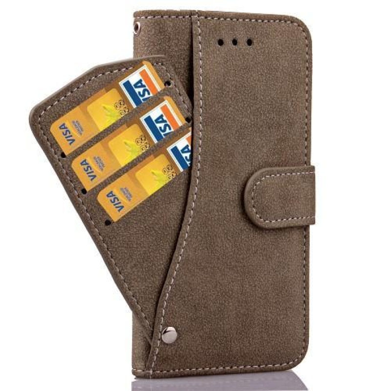 Flipy PU kožené pouzdro s výsuvnými přihrádkami na iPhone 6 Plus a iPhone 6s Plus - coffee
