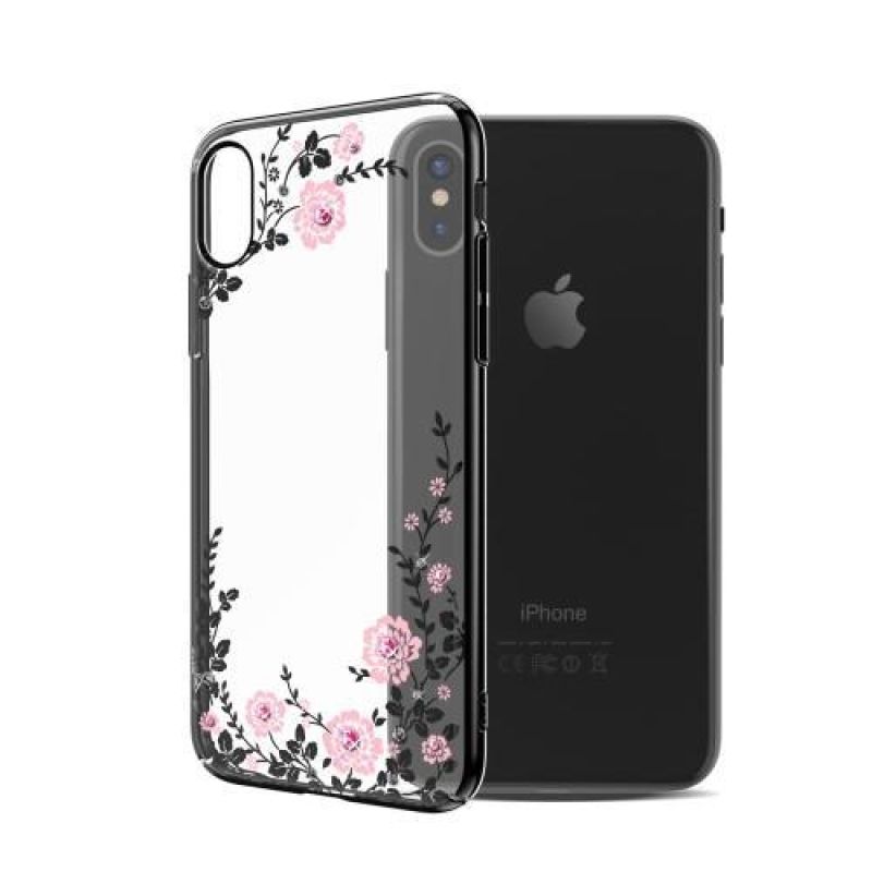 Flora Swarovski plastový obal s krystaly na iPhone X - černý