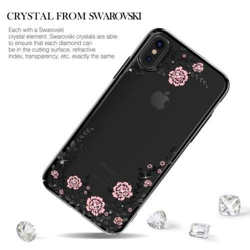 Flora Swarovski plastový obal s krystaly na iPhone X - černý
