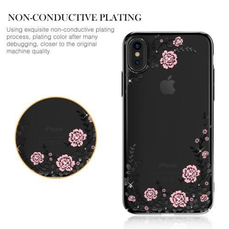 Flora Swarovski plastový obal s krystaly na iPhone X - černý