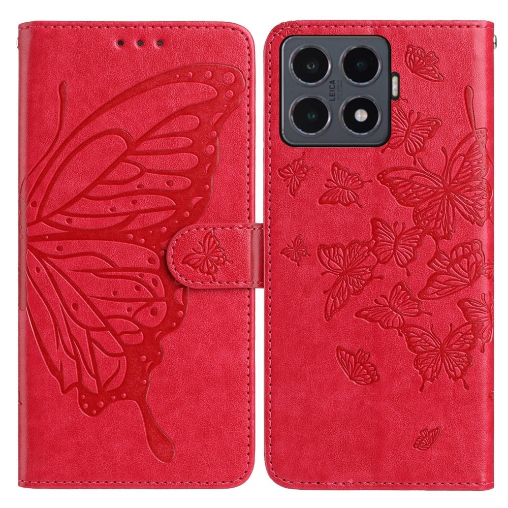 Floral Butterfly knížkové pouzdro na Xiaomi 15T Pro - červené