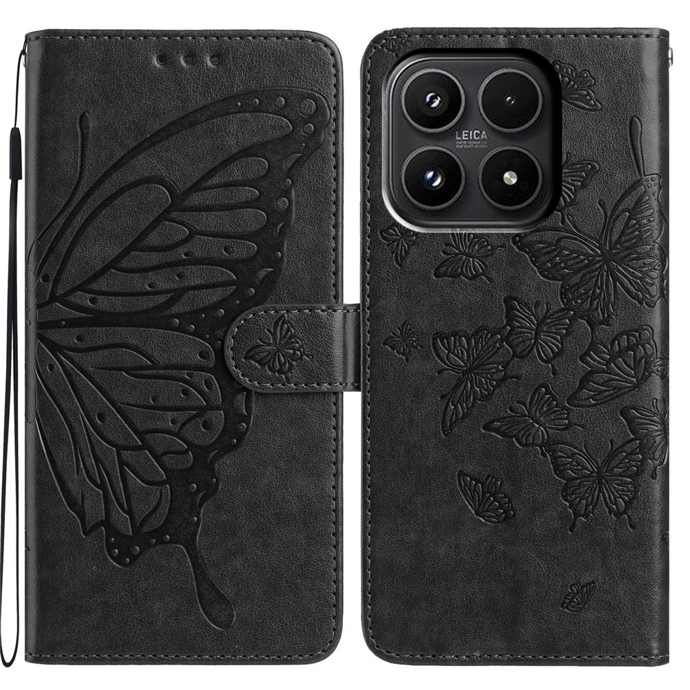 Floral Butterfly knížkové pouzdro na Xiaomi 17 - černé