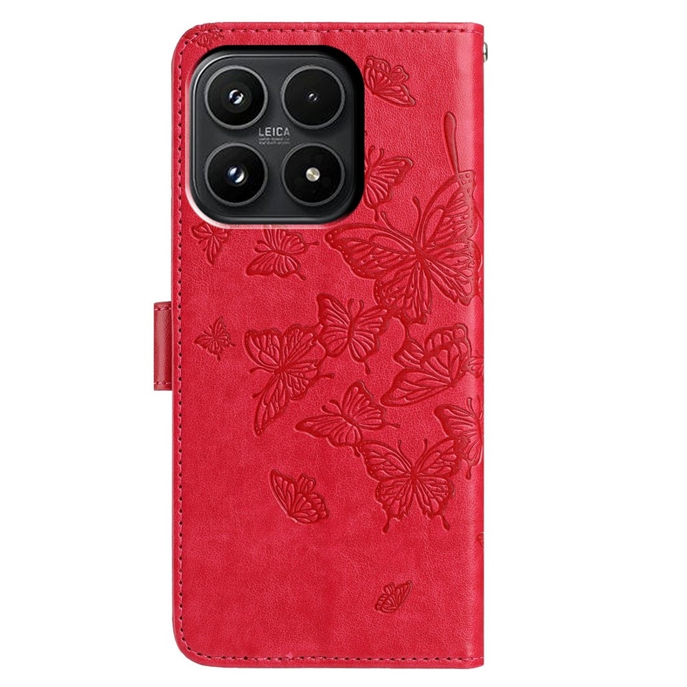 Floral Butterfly knížkové pouzdro na Xiaomi 17 - červené