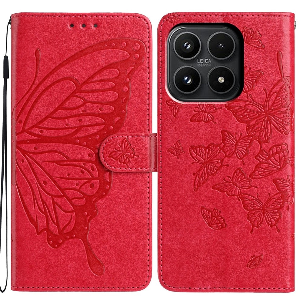 Floral Butterfly knížkové pouzdro na Xiaomi 17 - červené