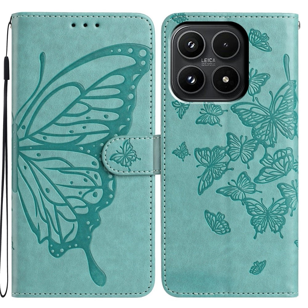 Floral Butterfly knížkové pouzdro na Xiaomi 17 - modrozelené