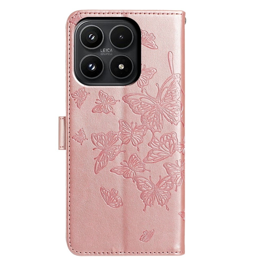 Floral Butterfly knížkové pouzdro na Xiaomi 17 - růžovozlaté