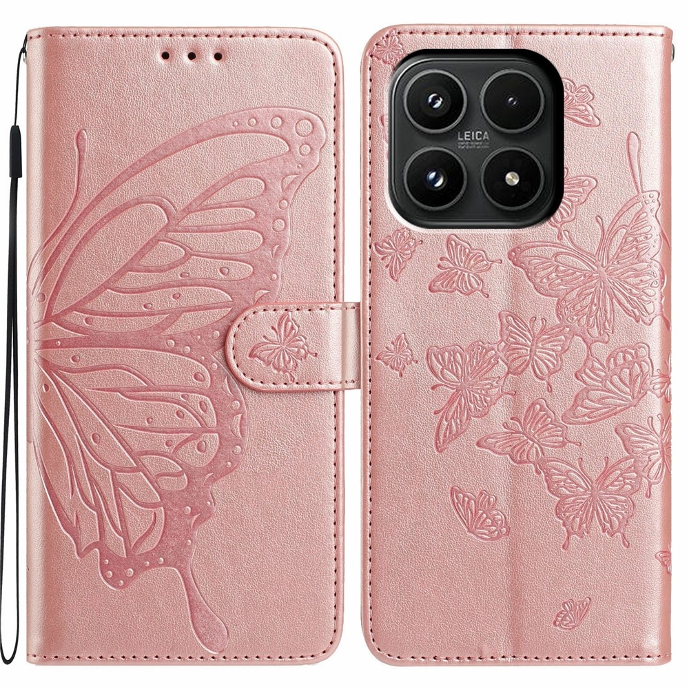 Floral Butterfly knížkové pouzdro na Xiaomi 17 - růžovozlaté