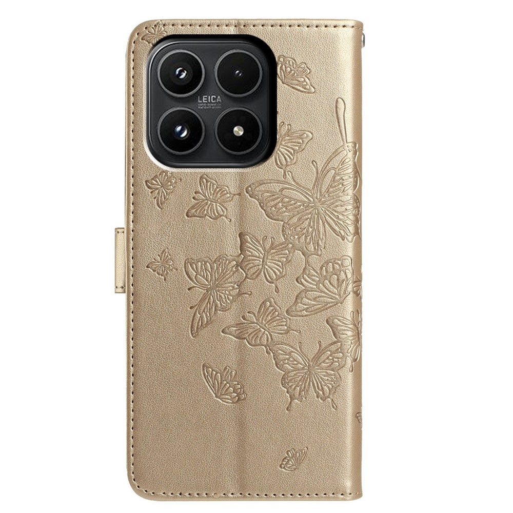 Floral Butterfly knížkové pouzdro na Xiaomi 17 - zlaté