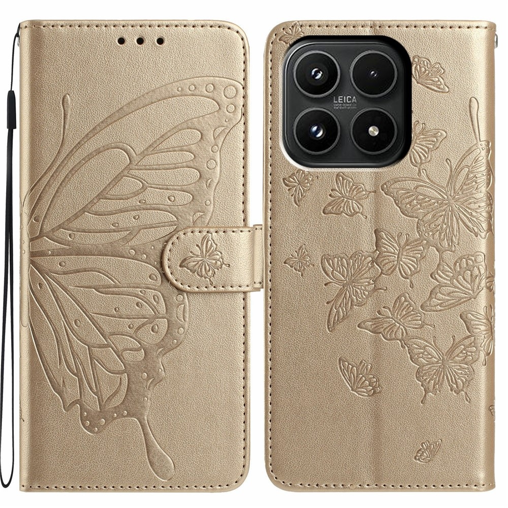 Floral Butterfly knížkové pouzdro na Xiaomi 17 - zlaté