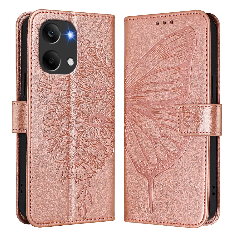 Floral Butterfly knížkové pouzdro na Xiaomi Poco X8 Pro Max 5G - růžovozlaté