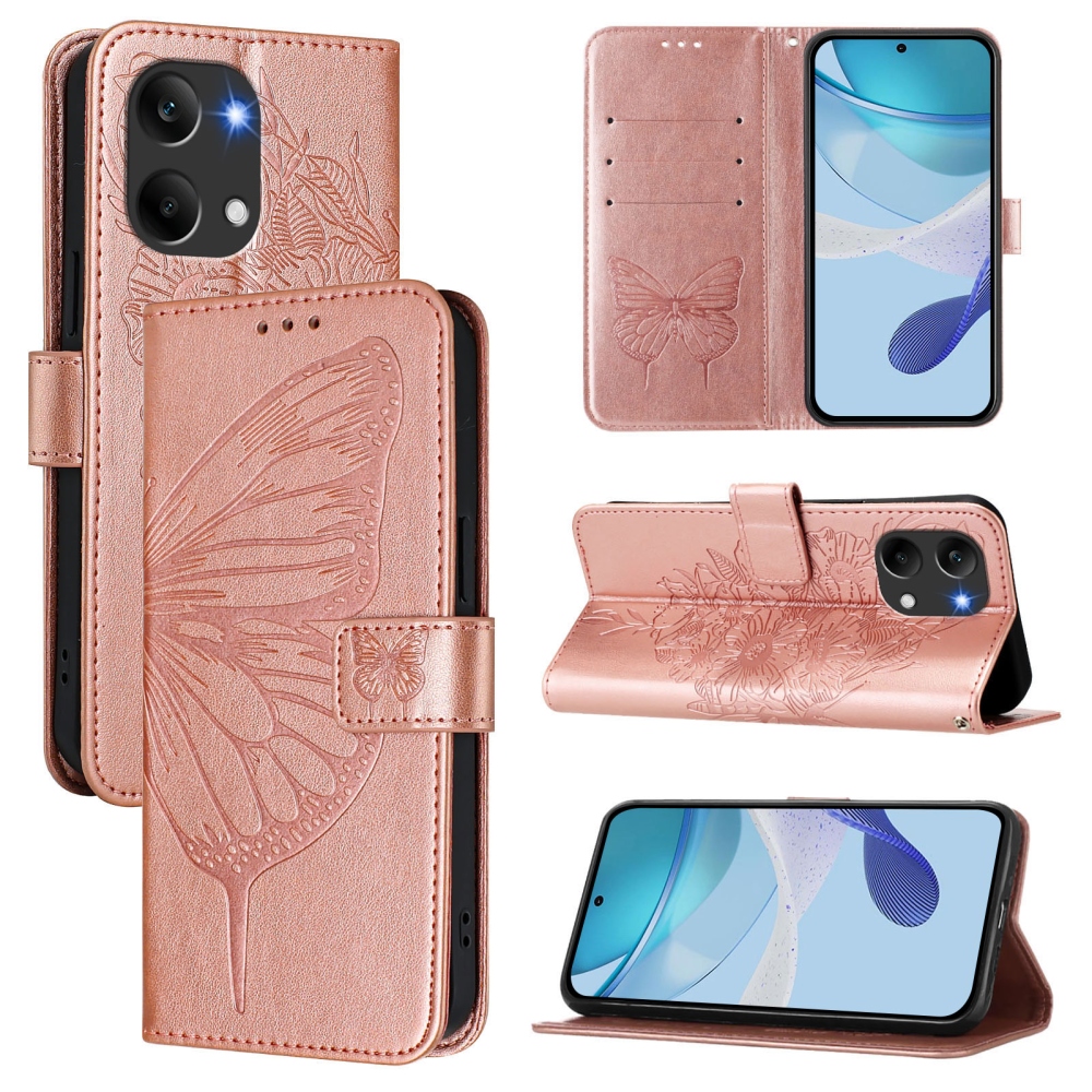 Floral Butterfly knížkové pouzdro na Xiaomi Poco X8 Pro Max 5G - růžovozlaté