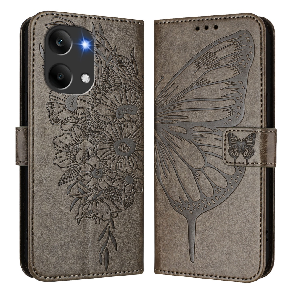 Floral Butterfly knížkové pouzdro na Xiaomi Poco X8 Pro Max 5G - šedé