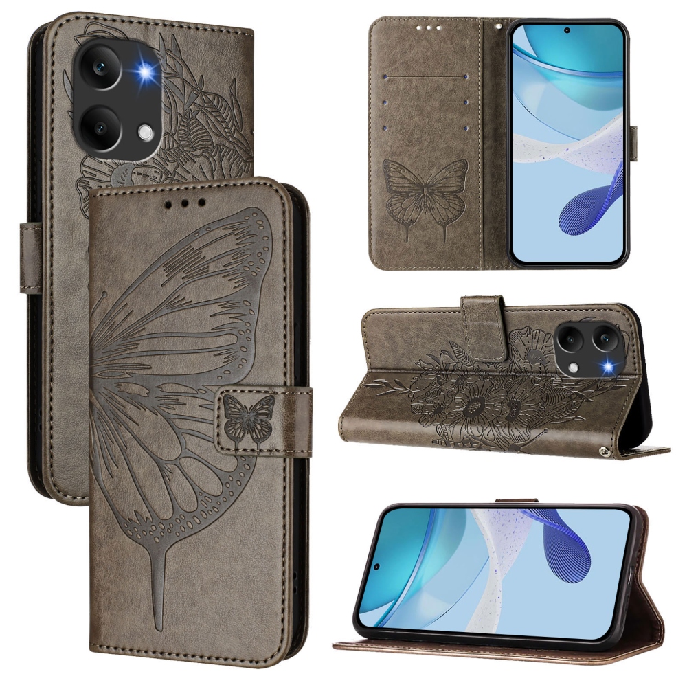 Floral Butterfly knížkové pouzdro na Xiaomi Poco X8 Pro Max 5G - šedé