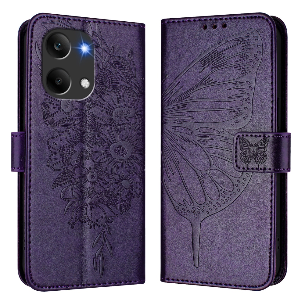 Floral Butterfly knížkové pouzdro na Xiaomi Poco X8 Pro Max 5G - tmavěfialové