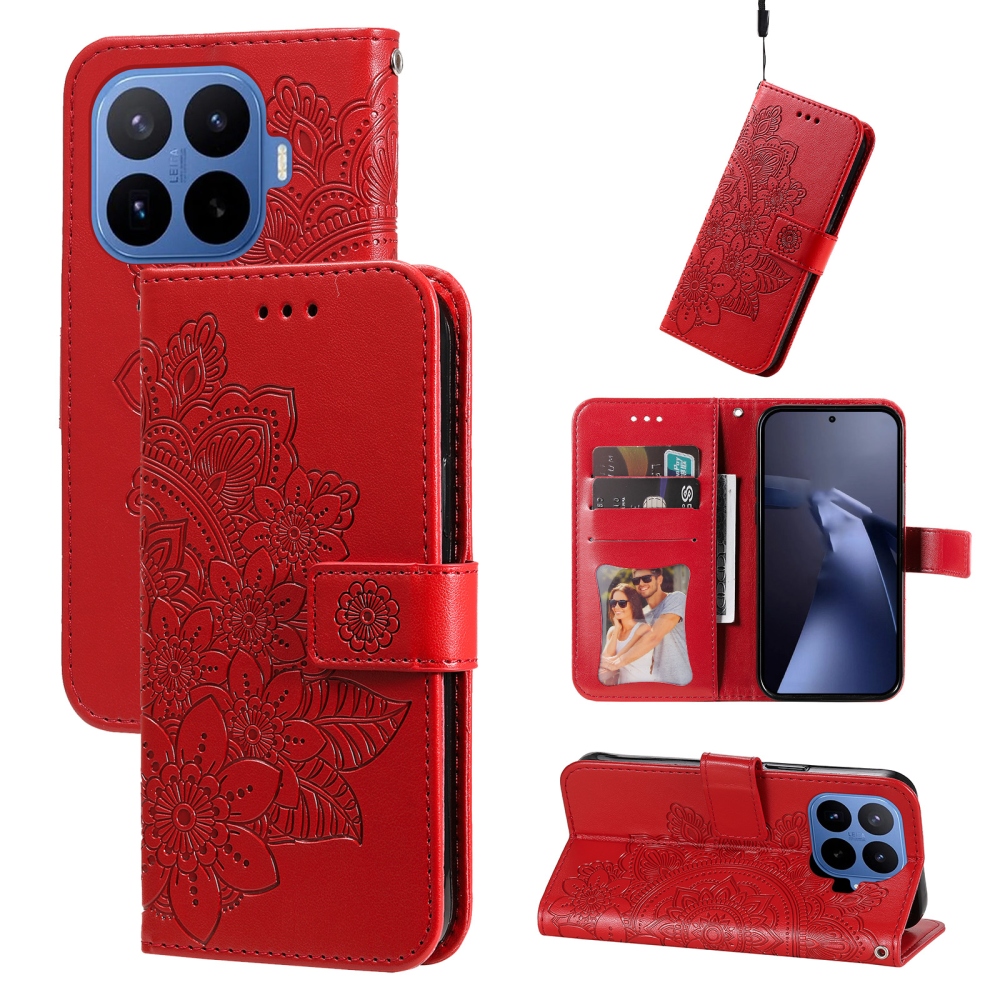 Floral knížkové pouzdro na mobil Xiaomi 17T Pro - červené