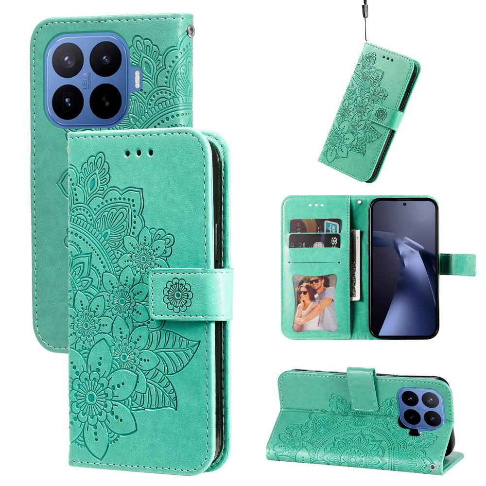 Floral knížkové pouzdro na mobil Xiaomi 17T Pro - modrozelené